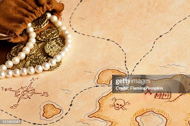 pirate treasure map. selective focus, full frame. - treasure map stockfoto's en -beelden