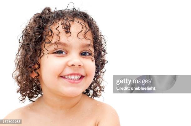 happy child smiling against white background - bath girl stockfoto's en -beelden