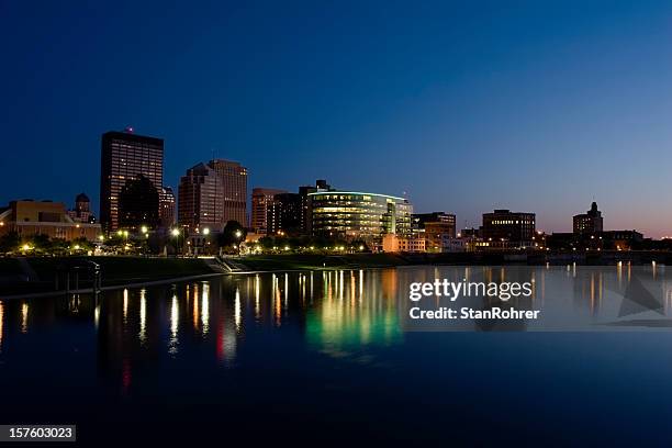 dayton ohio cityscape skyline at late dusk - dayton ohio night stock pictures, royalty-free photos & images