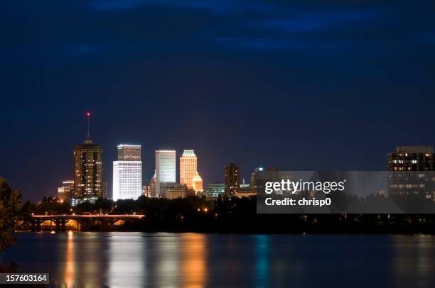 tulsa skyline at twilight - tulsa traveling stock pictures, royalty-free photos & images