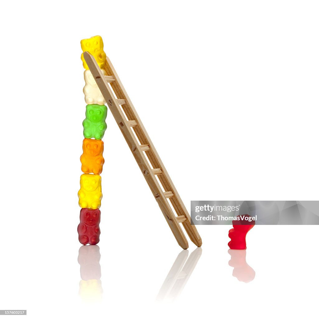 Ladder of success. Gummy Bear Teamwork Courage Humor Candy Tower
