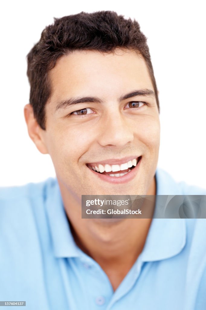 Cheerful casual young man isolated on white