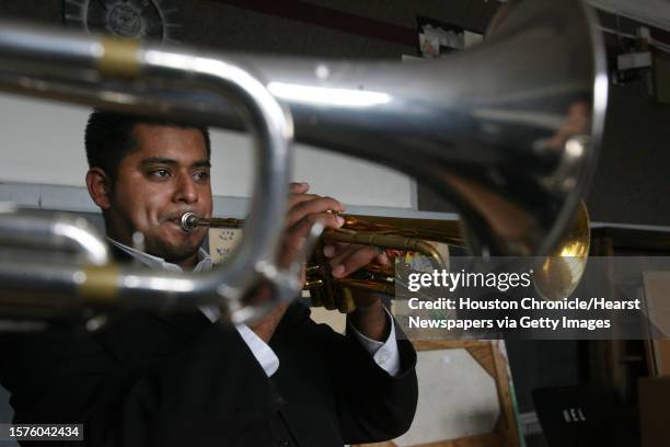 Jesus Romero of Mariachi MECA rehearses before the Heineken Green Ribbon presentation where MECA of Houston and National Association of Latino Arts...