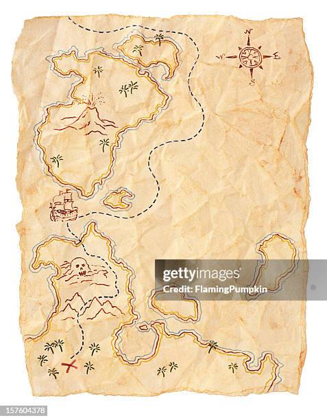 pirate mapa do tesouro enterrado, espaço para texto. isolado no branco. - x marks the spot - fotografias e filmes do acervo
