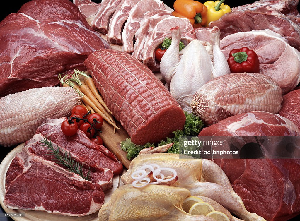 Assorted raw meat