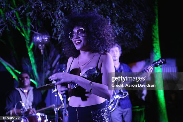 Sophia Urista performs at the Pop-Up Tim Nye Gallery at Bungalow 5 at Delano Hotel on December 4, 2012 in Miami, Florida.