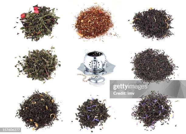 colección de té - hojas de té secas fotografías e imágenes de stock