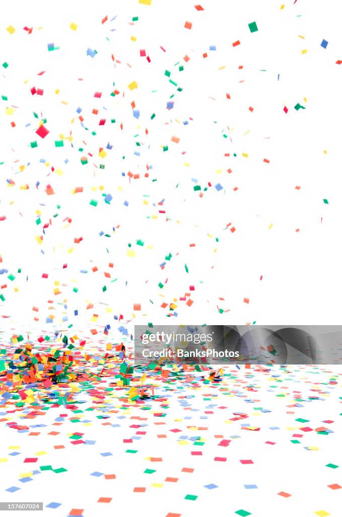 Paper Confetti Falling to Floor, Isolated on White