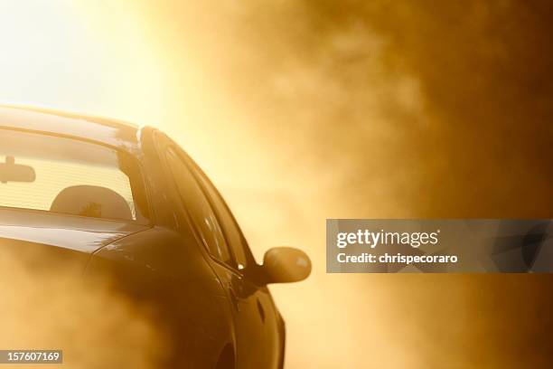 driving on a dusty dirt road - heat temperature stock pictures, royalty-free photos & images