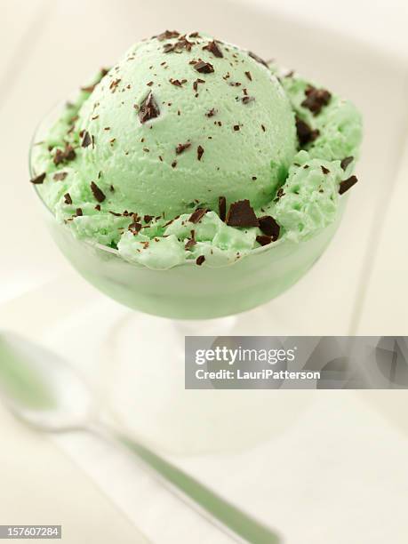 mint chocolate ice cream sundae - mint ice cream stock pictures, royalty-free photos & images
