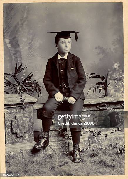 victorian schoolboy vintage photograph - headwear photos stock pictures, royalty-free photos & images