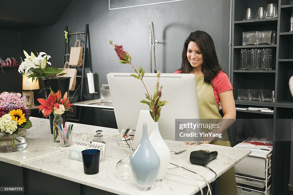 Retail Small Business Store Owner Working in Flower Shop Checkout