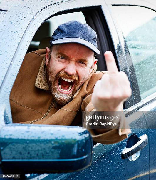 infuriated driver gestures rudely and yells - rea001 stock pictures, royalty-free photos & images