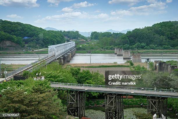 freedom bridge on the border of south and north korea - dmz stock pictures, royalty-free photos & images