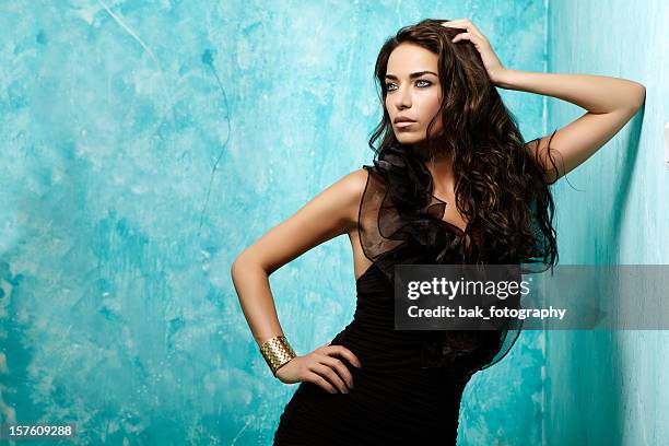 women fashion - corner wall building feature adult apartment beautiful people beautiful woman beauty blue stock pictures, royalty-free photos & images