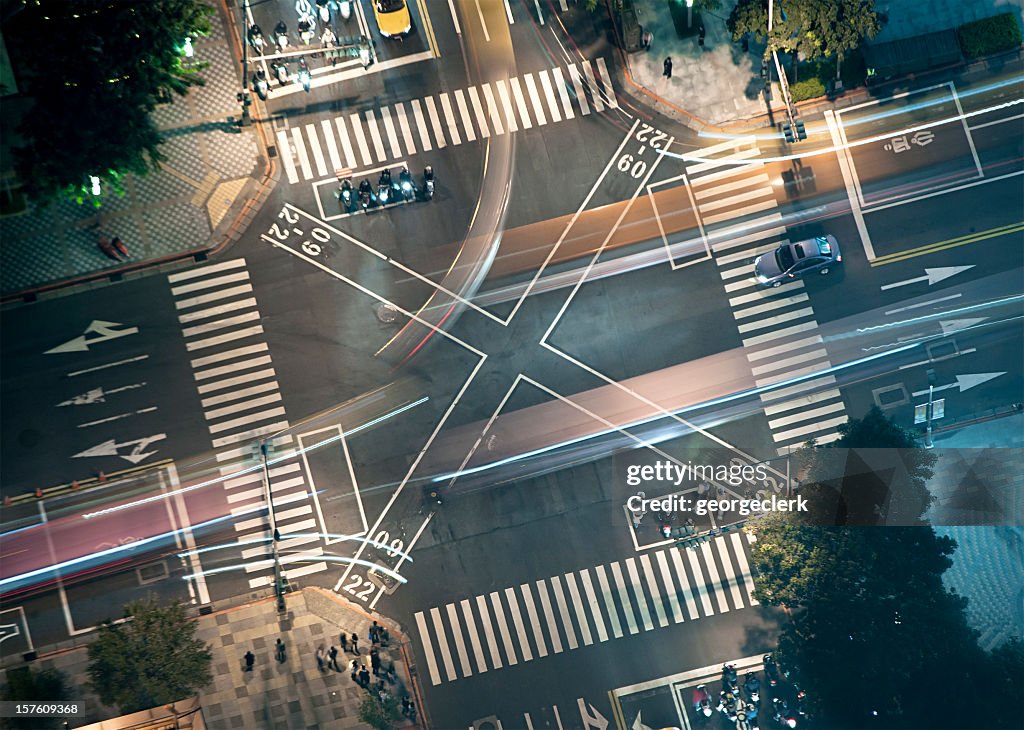Busy Junction at Night from Above