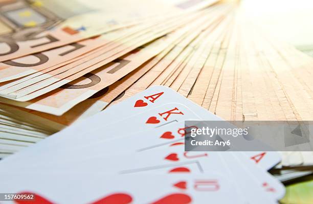 royal flush wins many euro - royal flush stock pictures, royalty-free photos & images