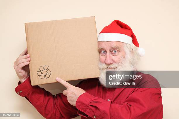 kindly happy  man with beard - santa recycles christmas - happy santa claus over white blank stockfoto's en -beelden