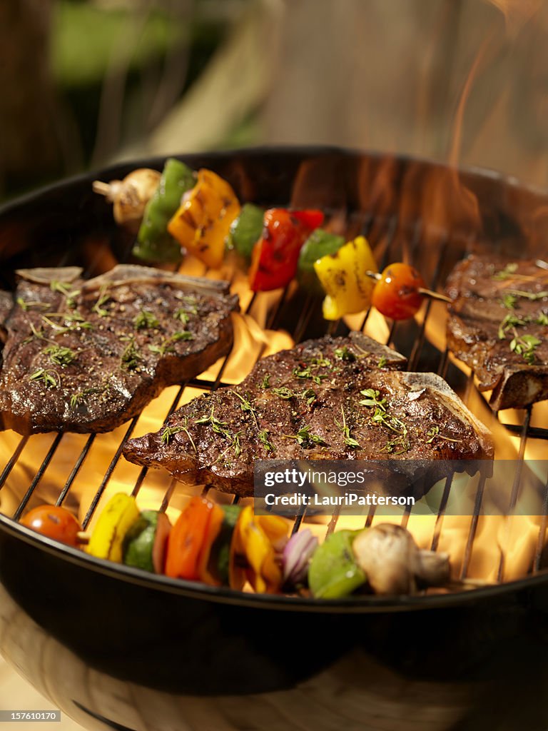 Porterhouse Steaks with Vegetable Skewers