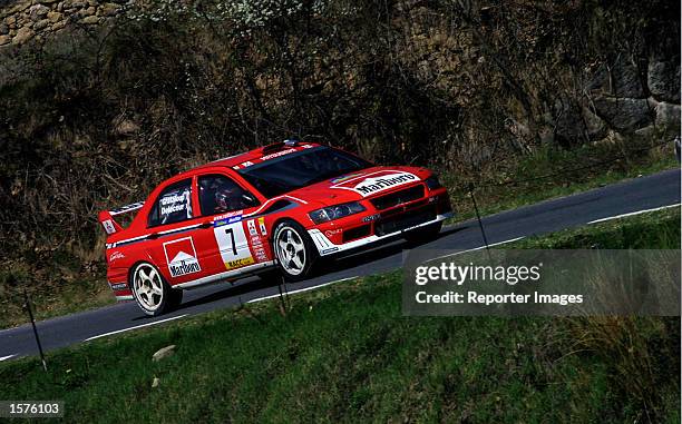 Francois Delecour of France drives his Mitsubishi Lancer Evolution WRC during the second day of the Rally of Catalunya, Spain. DIGITAL IMAGE....
