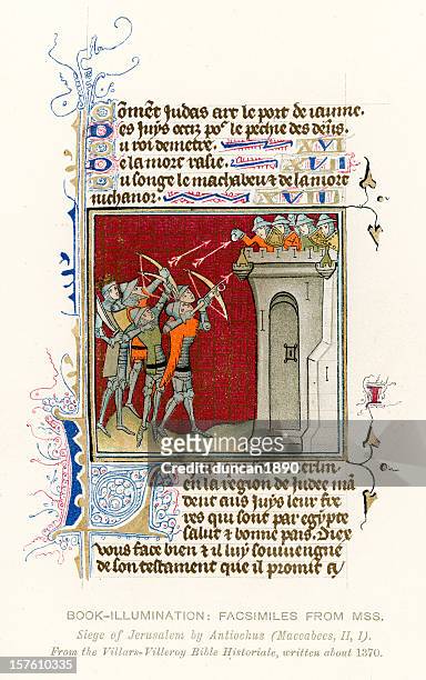 mittelalterliche beleuchtung belagerung von jerusalem - manuscript novel stock-grafiken, -clipart, -cartoons und -symbole