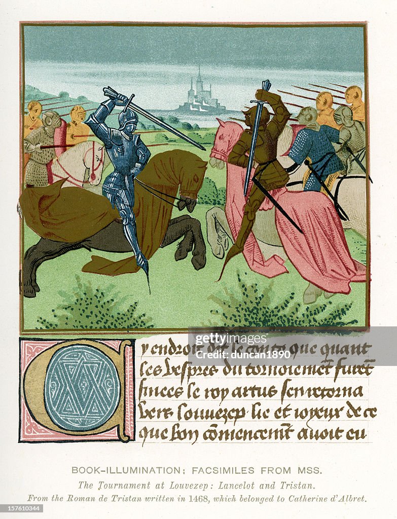 Medieval Illumination Lancelot and Tristan