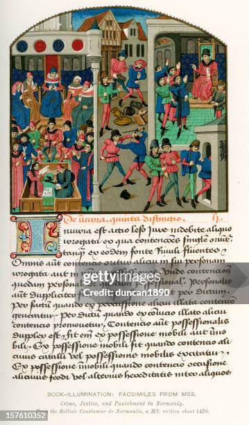 medieval illumination crime justice and punishment - art for social justice stock illustrations