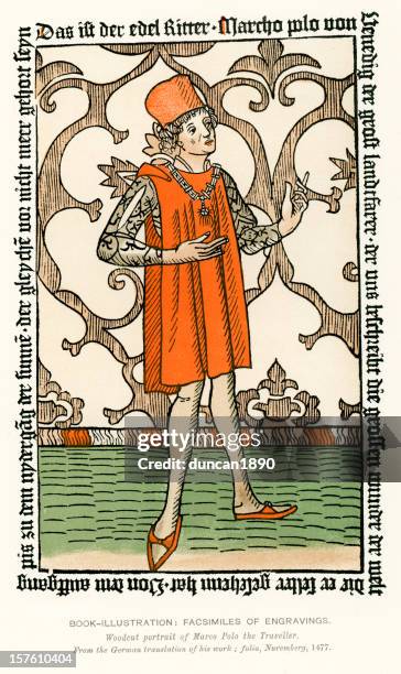 medieval illumination marco polo - marco-polo stock illustrations