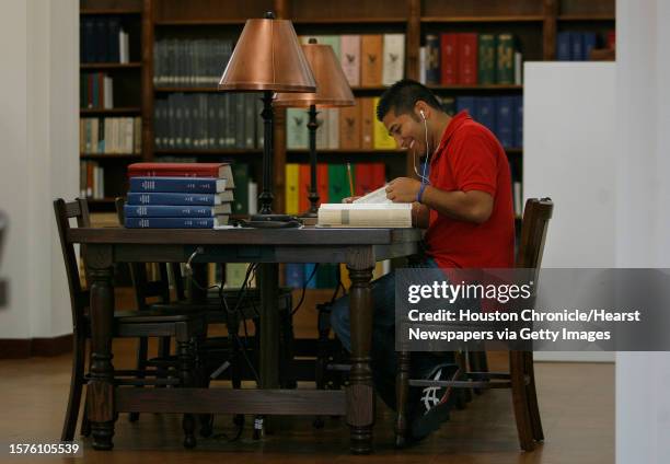 Aaron Dominguez conducts environmental research at Houston's Library Julia Ideson Building which is partly reopened after it's facelift which...