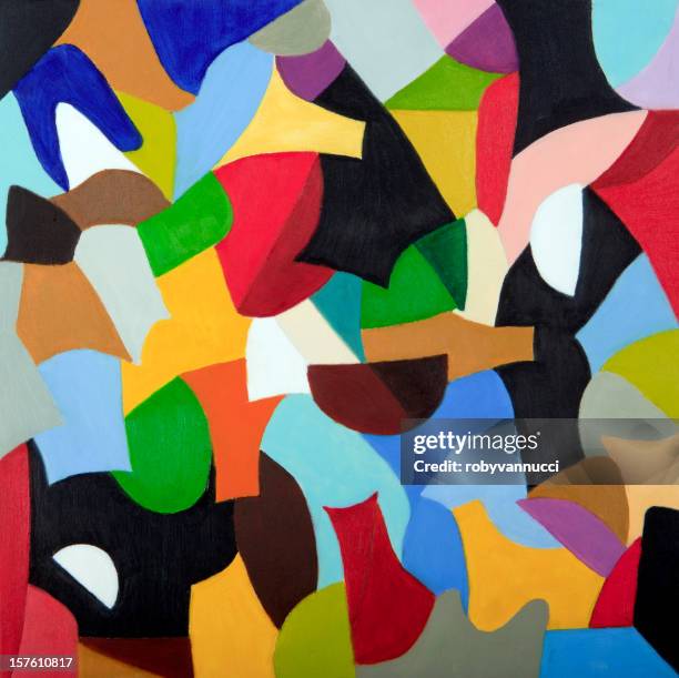 illustrazioni stock, clip art, cartoni animati e icone di tendenza di mosaico di colori insieme di figure geometriche (pittura ad olio - prodotto d'arte e artigianato