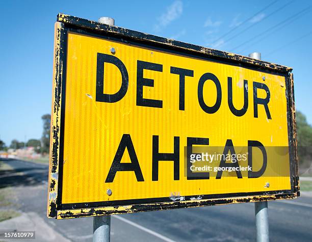 detour ahead sign - detour stock pictures, royalty-free photos & images
