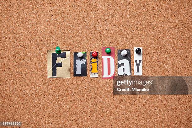 friday pinned on bulletin cork board - friday stock pictures, royalty-free photos & images