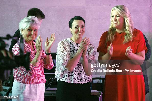 Angela Rippon and Amanda Abbington leaving BBC Broadcasting House in ...