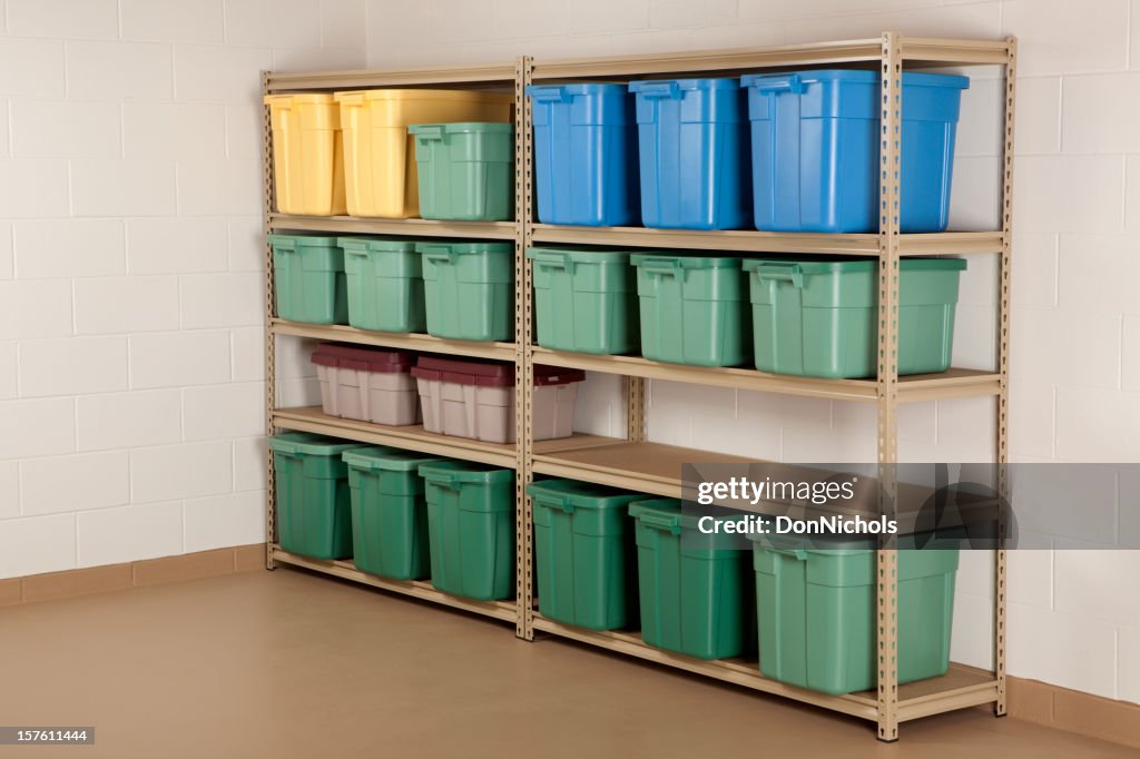 Storage Containers on Shelf