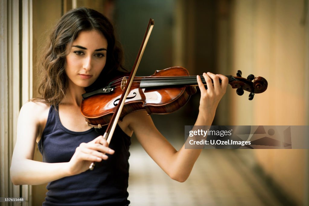 Beautiful Violonist Practicing