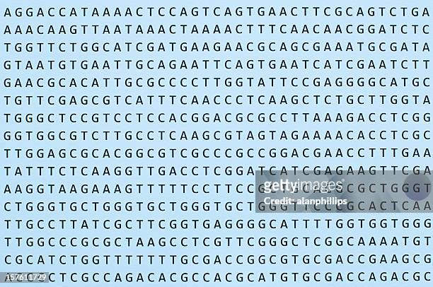 dna nucleotide sequence printout on paper horizontal orientation - sequencing stock pictures, royalty-free photos & images
