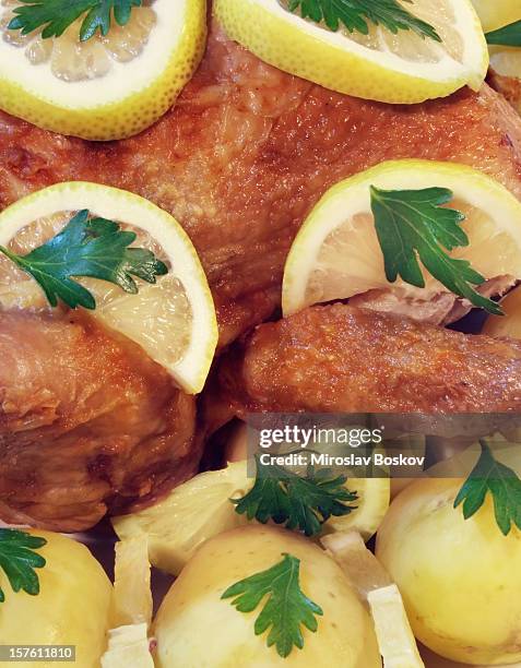 high resolution roasted lemon chicken - lemon chicken stock pictures, royalty-free photos & images