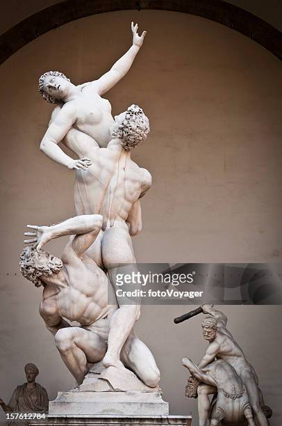 florence piazza della signoria loggia dei lanzi rennaissnce statues italy - statue stock pictures, royalty-free photos & images