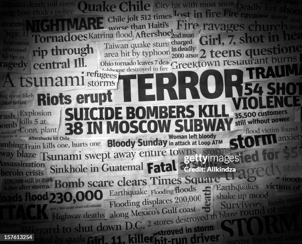 terrore titolo collage - terrorismo foto e immagini stock
