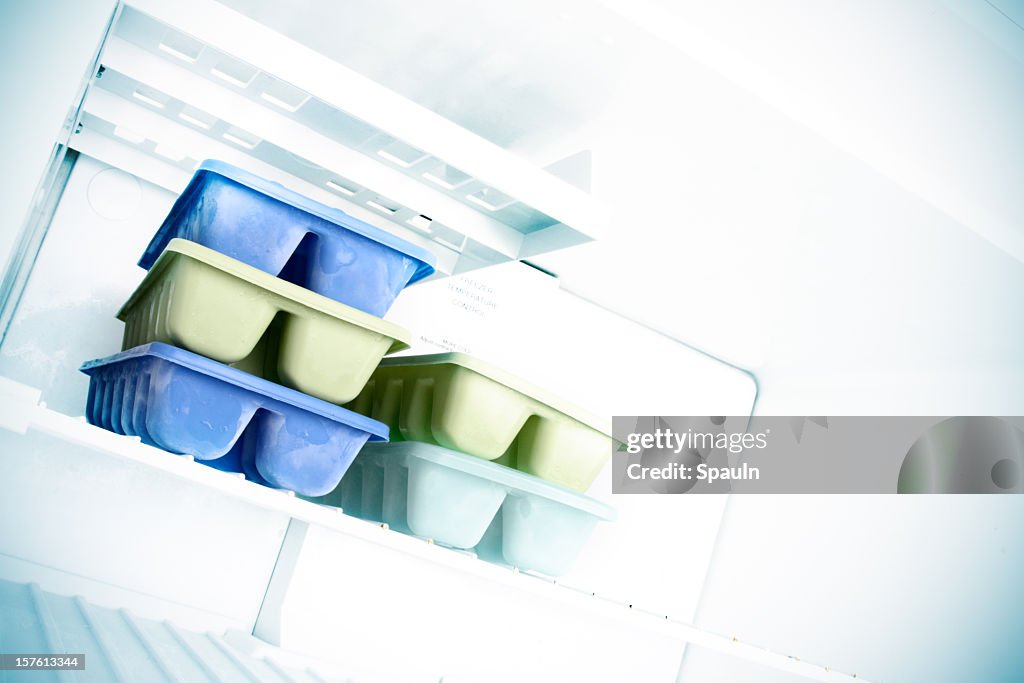 An ice cube trays inside the freezer