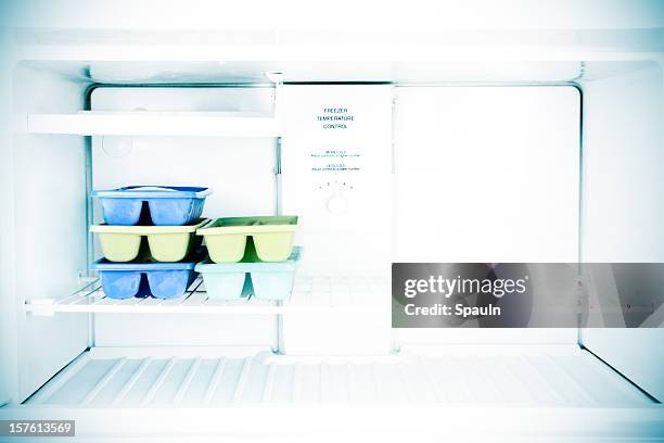 five sets of ice cube trays in a freezer - the freezers stock pictures, royalty-free photos & images