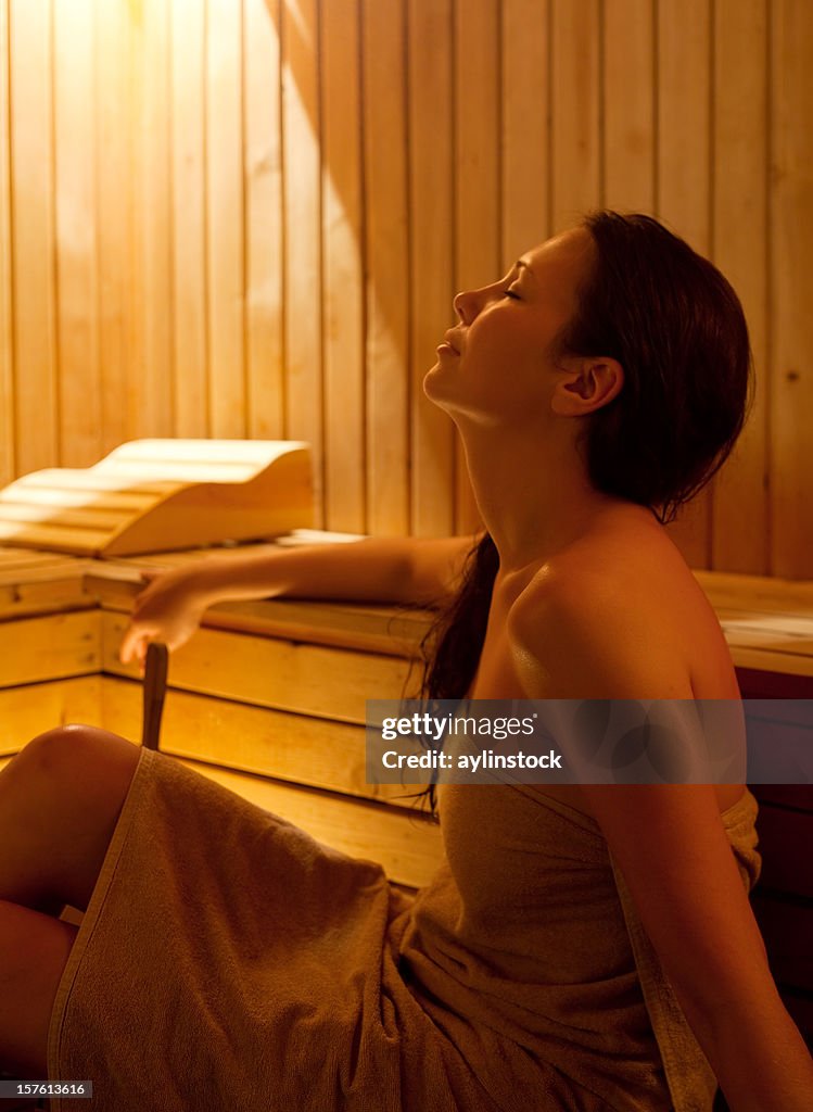 Relaxing in sauna.