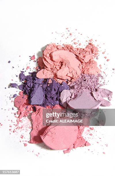 isolated warm-toned makeup crushed into pieces - makeup pile bildbanksfoton och bilder