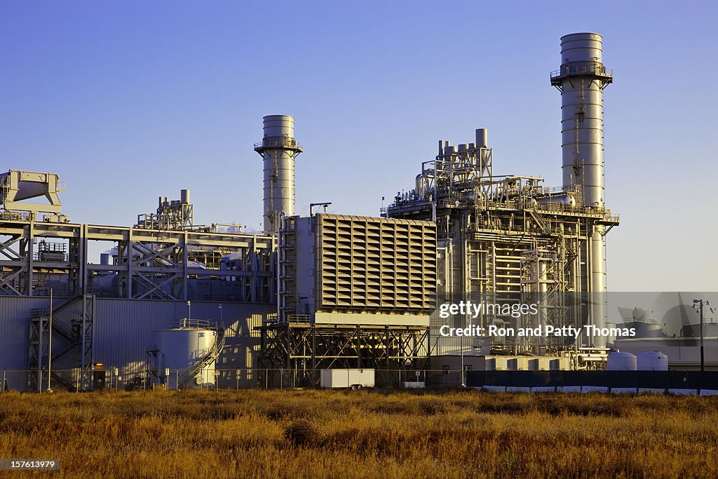 Field next to the Natural gas fired electrical power plant