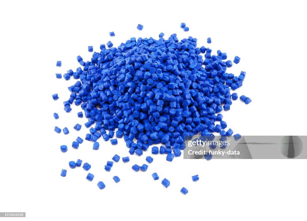 Pila de azul de polímero gránulos
