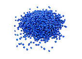 Stack of blue polymer granules