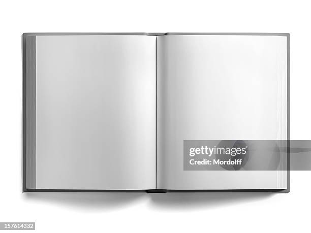 blank open book isolated on white - 3d book stockfoto's en -beelden