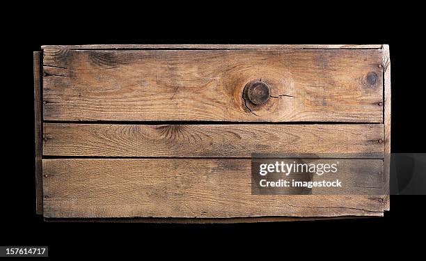 small wooden crate on black background - rustic wood stockfoto's en -beelden