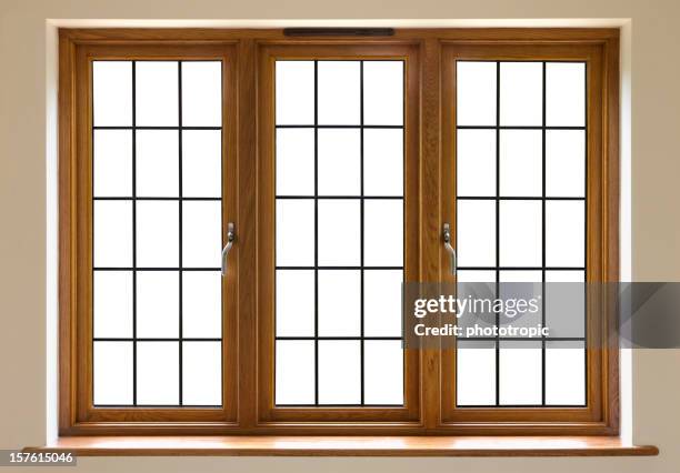 leaded glass window (cut out) - window frame stock pictures, royalty-free photos & images