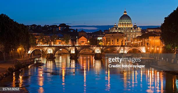 rome st peters illuminated vatican city river tiber lights italy - rome italy skyline stock pictures, royalty-free photos & images
